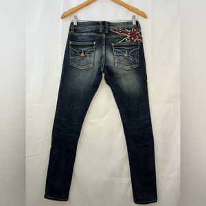 Y2K Parasuco Women's Dark Blue Jeans with Red Details